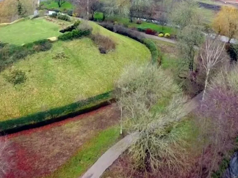 An aerial photo of Waytemore Castle Mound in Bishops Stortford