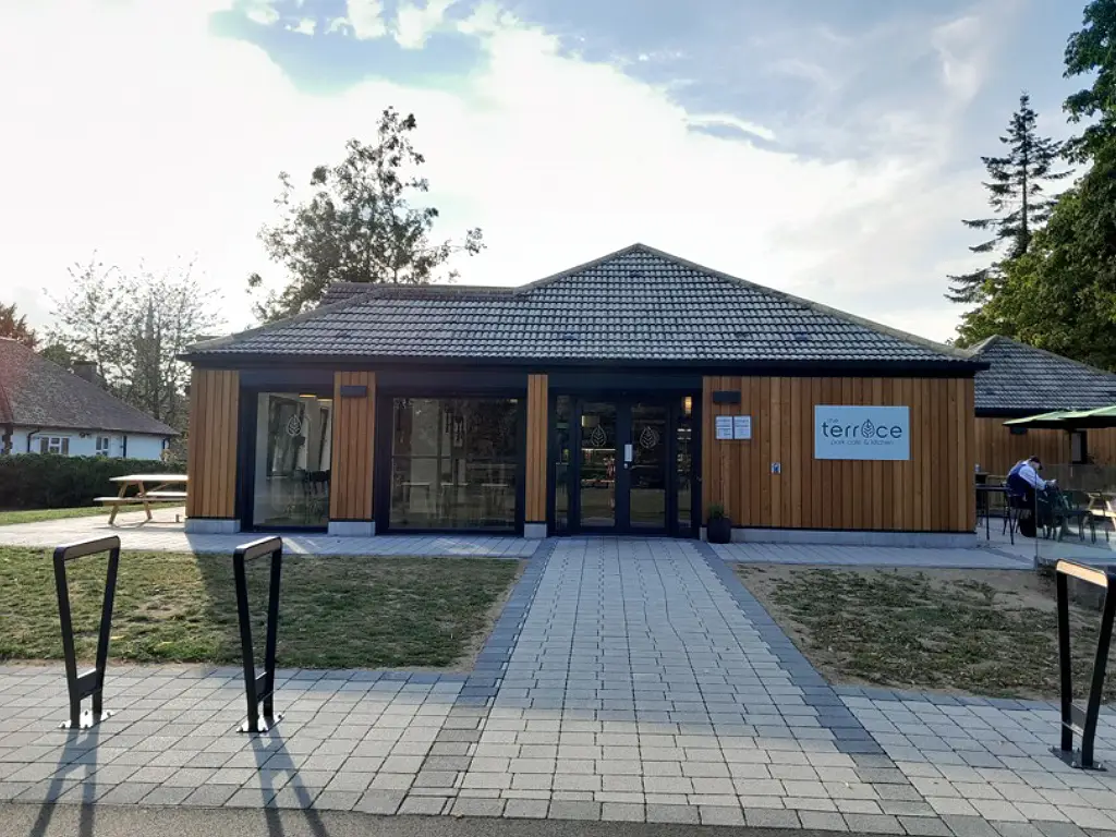 A photo of the Terrace Park Café & Kitchen with the terrace area to the right.