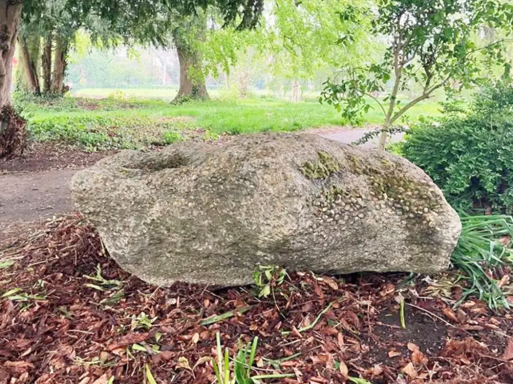 A photo of The puddingstone in Castle Park.