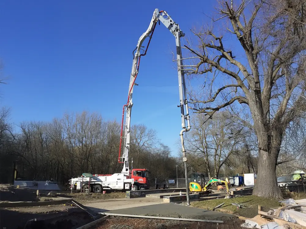 A photo of the pouring of the concrete on the new skatepark.