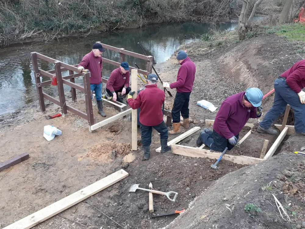 A photo of the River Stort viewing platform being installed by Volunteers.